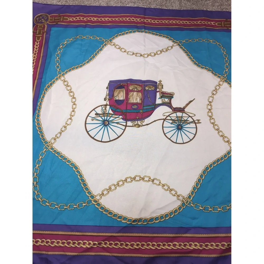 Vintage Style Equestrian Carriage‎ Chain Print Square Scarf Purple Blue 31x31